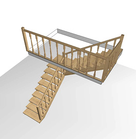Поворотная деревянная лестница с площадкой